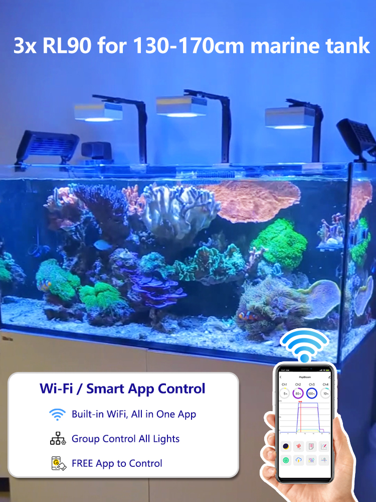 Marine X Aquarium - 3개입 PopBloom Wi-Fi LED 수족관 조명,