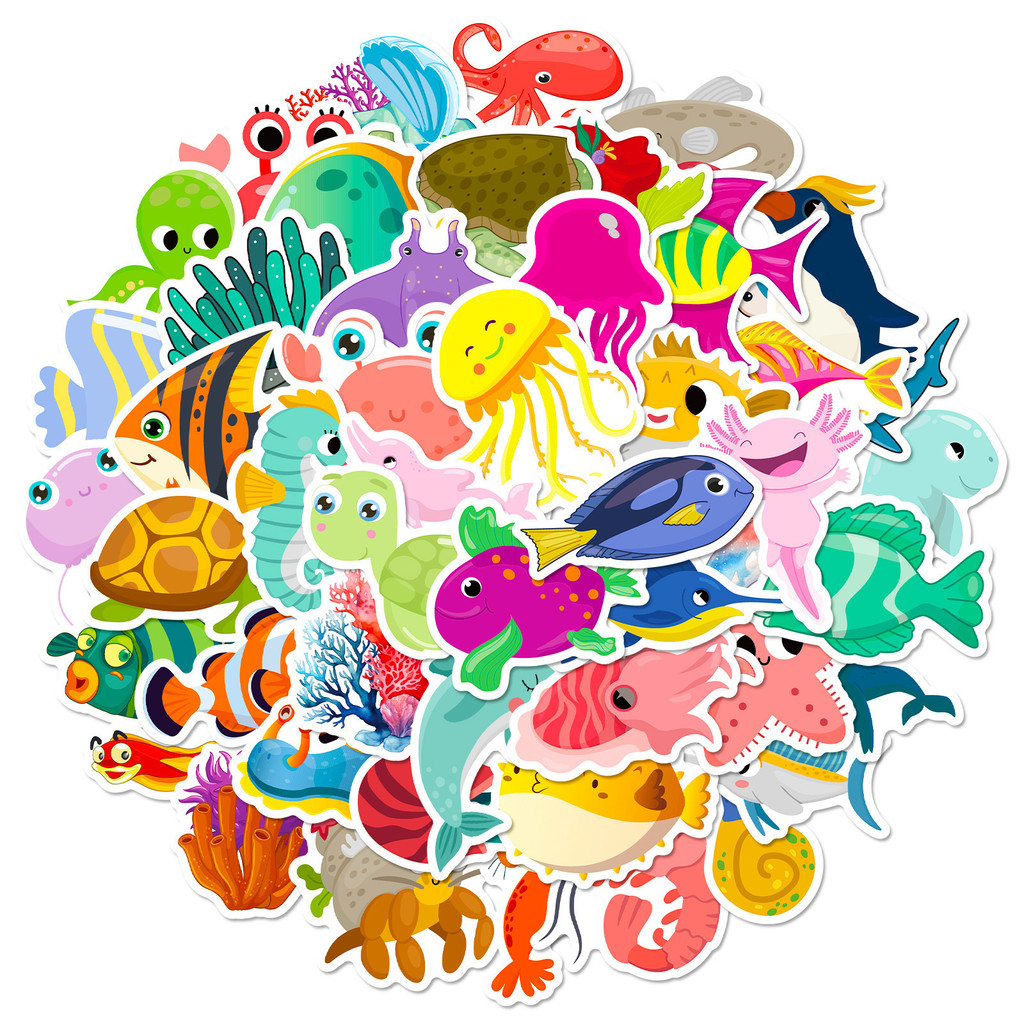 50개 해양 생물 스티커 - 장난감용 귀여운 만화 돌고 - Aquarium Innovative Marine 리뷰 및 가격