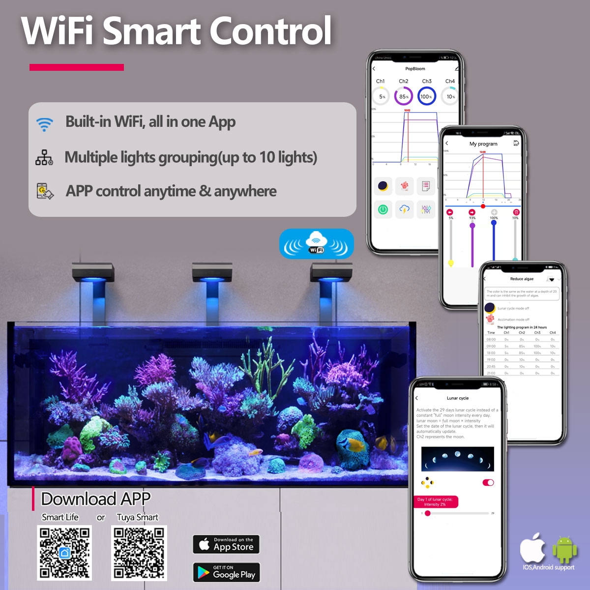 3개입 PopBloom Wi-Fi LED 수족관 조명, - Marine X Aquarium 리뷰 및 가격